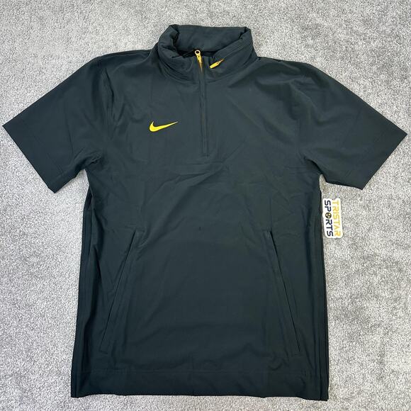 Nike Football Coaches Jacket Mens Small Black Yellow 1/4 Zip Hooded Pullover - Picture 1 of 11